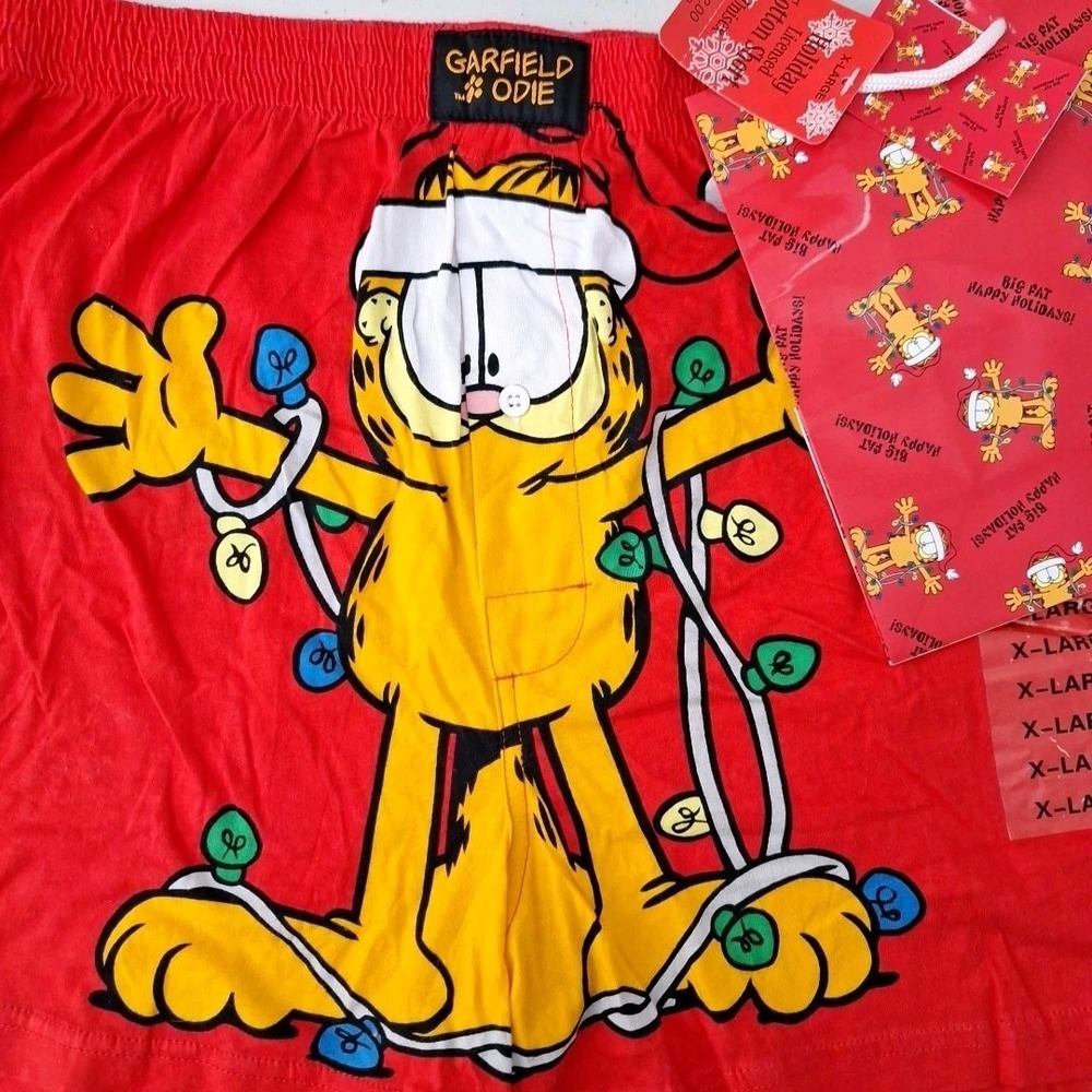 Vtg GARFIELD the Cat PAWS Boxers Mens XL Christmas Underwear W/ GIFT BAG, NWT - Picture 6 of 13